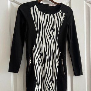 LONG SLEEVE BODYCON ZEBRA PRINT DRESS
